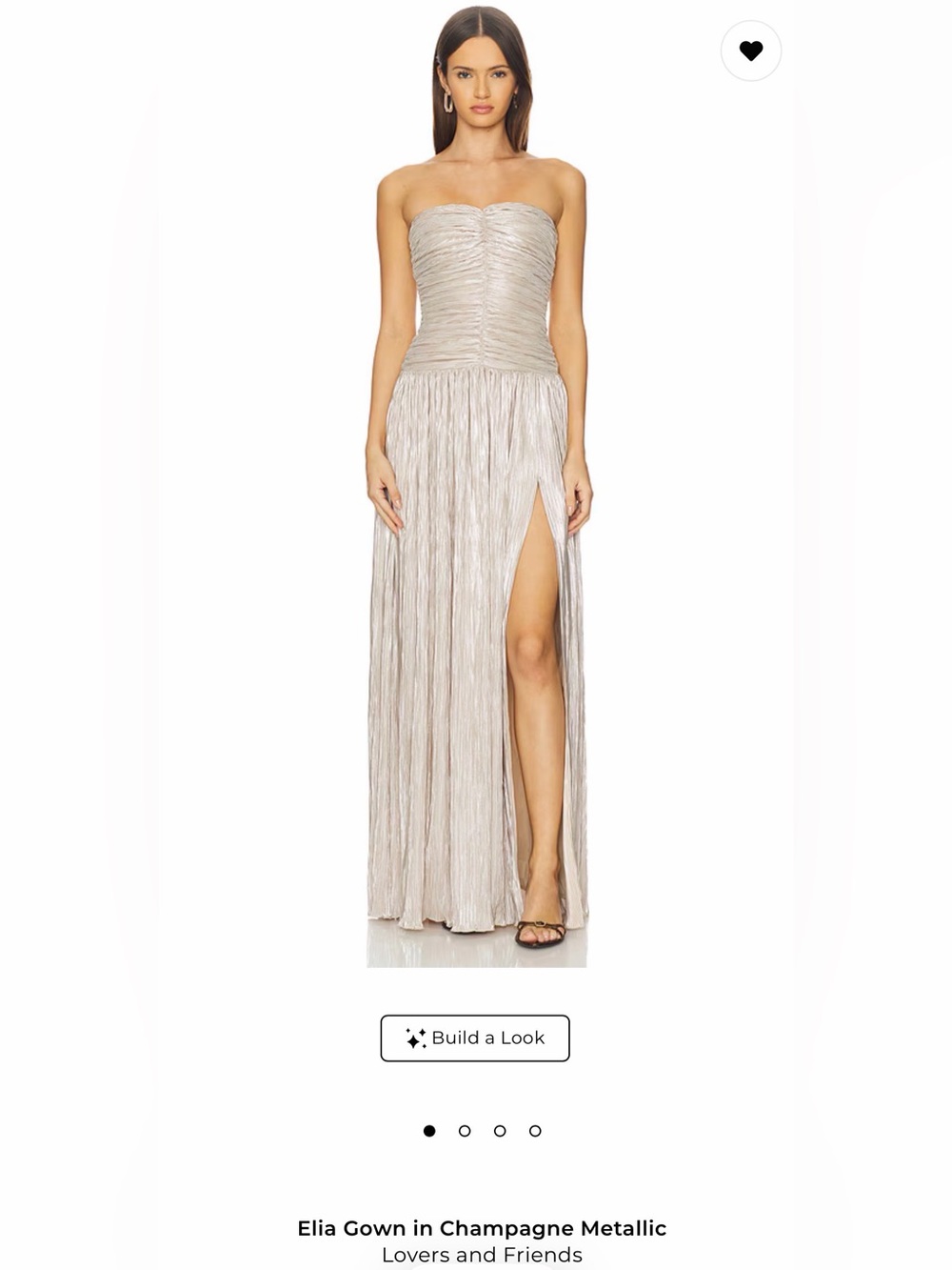 Lovers + Friends Strapless Champagne Metallic Ruched Gown with High Slit